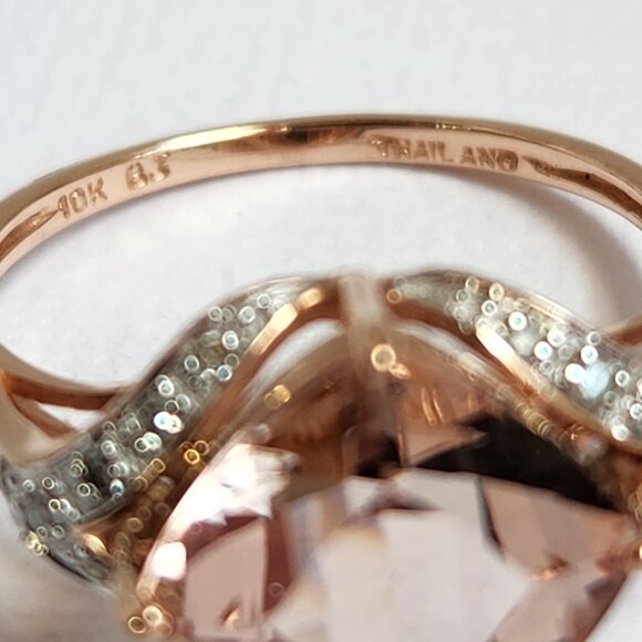Not Silver 10k Solid NIB 2.27g Rose Gold Genuine Morganite Diamond Accent Size 7 - Picture 13 of 16